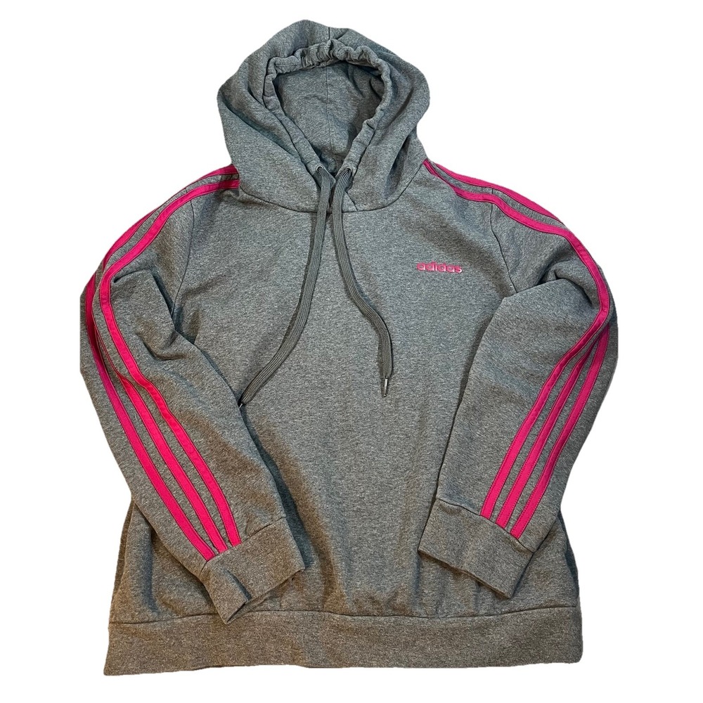 Women's Gray Adidas Pink‎ Three Stripe Hoodie Sporty Athleisure Size Large